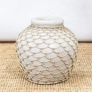 Concrete Pot With Rattan Woven Detail Homewares