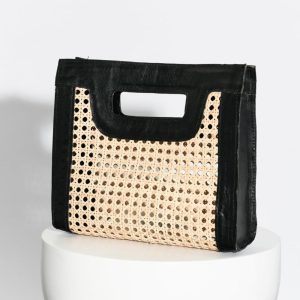 Lago Woven Rattan + Leather Clutch Bags + Clutches