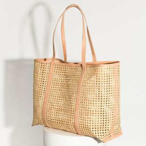 Large Woven Rattan + Leather Tote Bags + Clutches