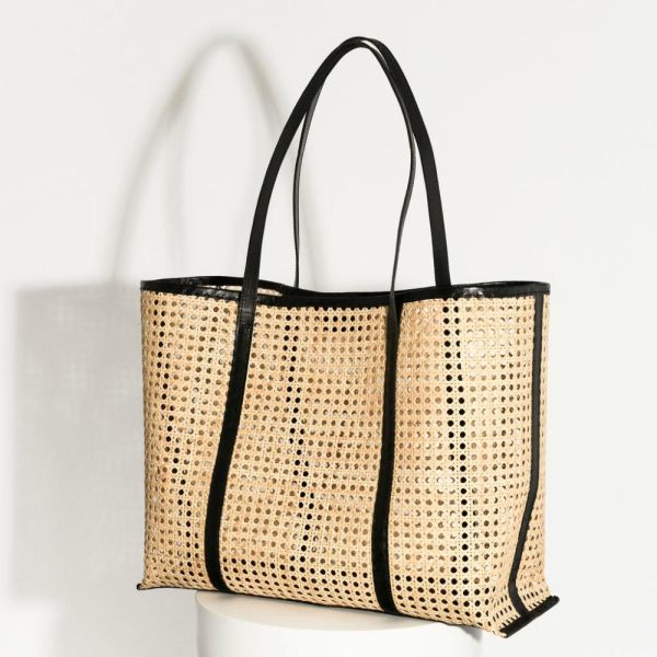 Large Woven Rattan + Leather Tote Bags + Clutches