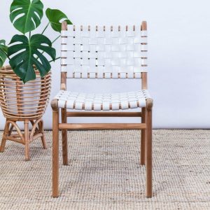 Last Three! Zigi Teak + Woven Leather Dining Chair Dining Tables & Chairs