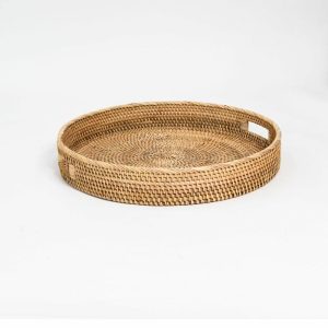 Natural Round Rattan Tray With Handles Homewares