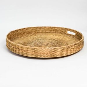 Natural Round Rattan Tray With Handles Homewares