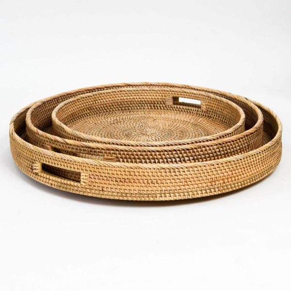 Natural Round Rattan Tray With Handles Homewares