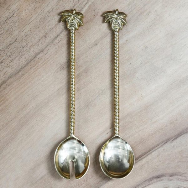 Palm Salad Servers Brass