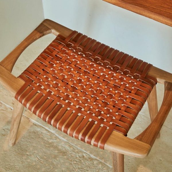 Tulley Teak + Leather Stool Furniture