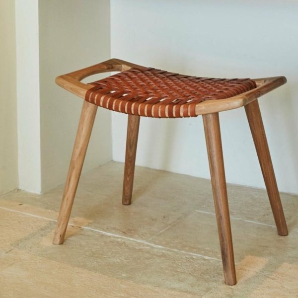 Tulley Teak + Leather Stool Furniture