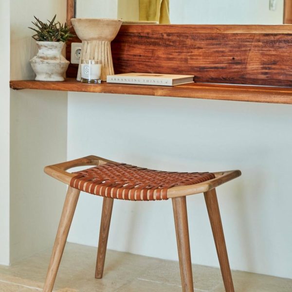 Tulley Teak + Leather Stool Furniture