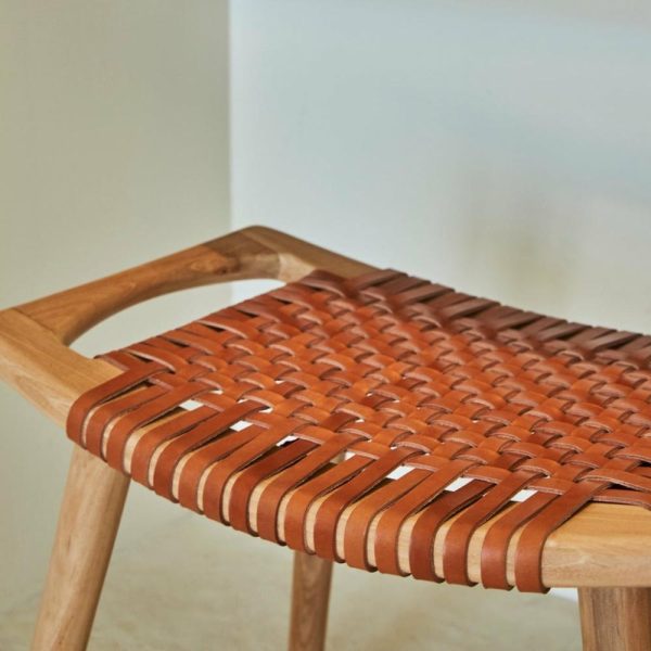 Tulley Teak + Leather Stool Furniture