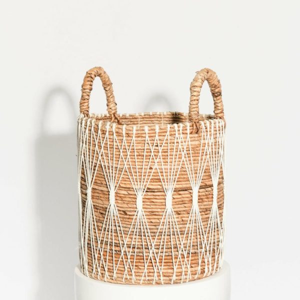 Water Hyacinth Basket With White String Pattern Baskets