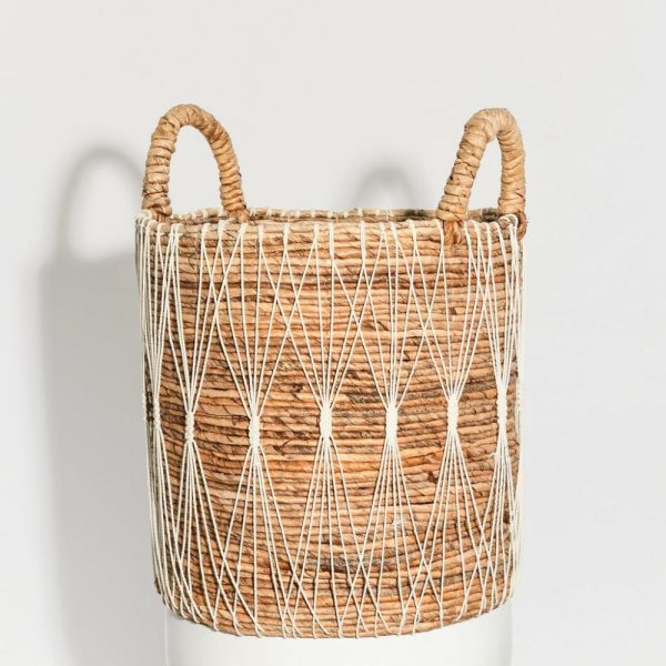 Water Hyacinth Basket With White String Pattern Baskets