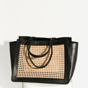 Woven Rattan + Leather Shoulder Bag Bags + Clutches