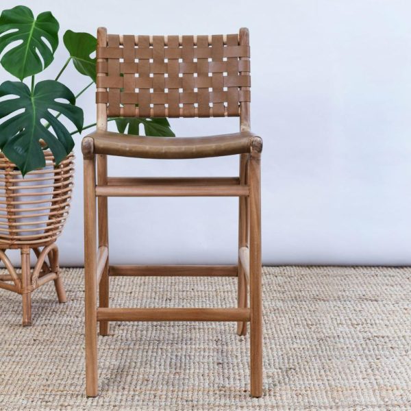 Zigi Flat Leather Seat + Woven Back Stool Furniture