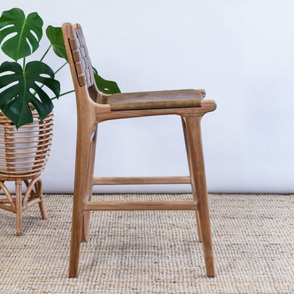 Zigi Flat Leather Seat + Woven Back Stool Furniture