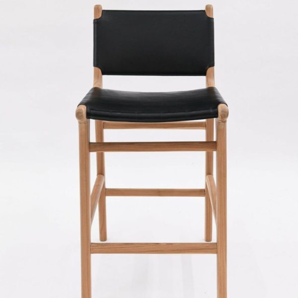 Zigi Flat Leather & Teak Stool – With Back Furniture