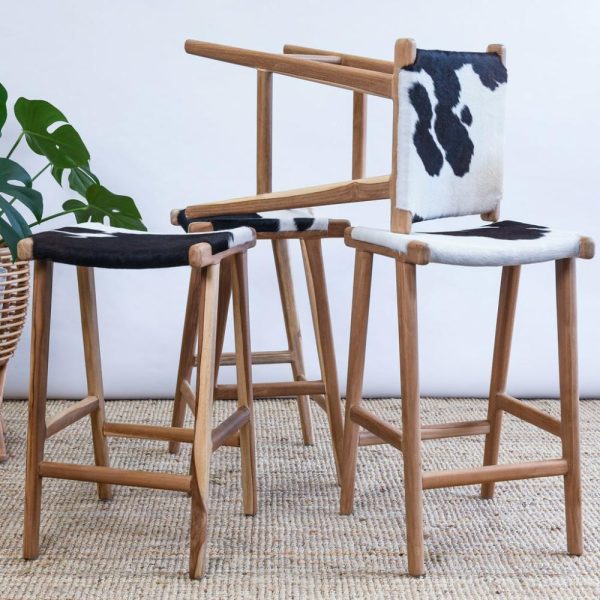 Zigi Teak + Cowhide Stool Furniture