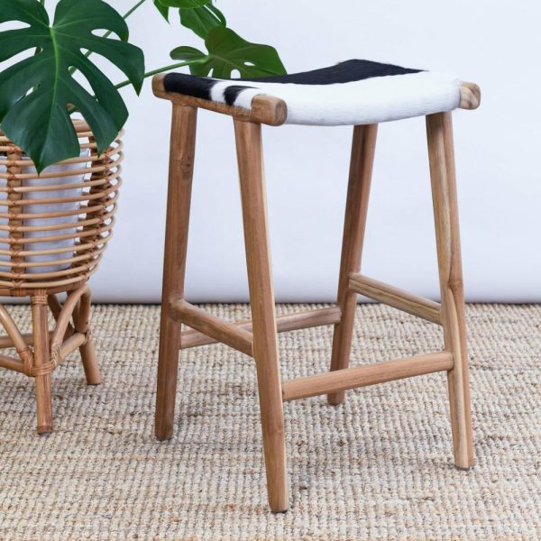 Zigi Teak + Cowhide Stool Furniture