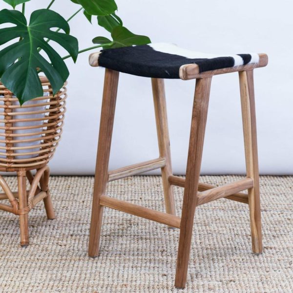 Zigi Teak + Cowhide Stool Furniture