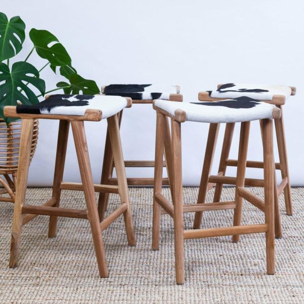 Zigi Teak + Cowhide Stool Furniture