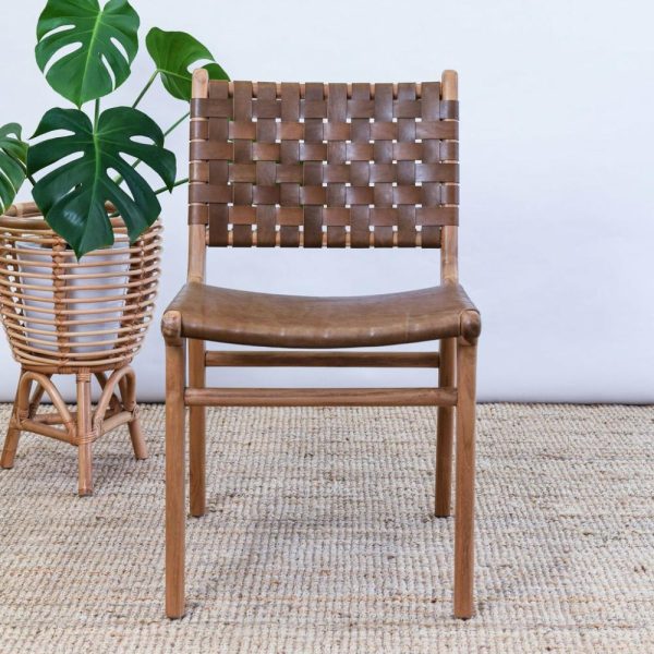 Zigi Teak + Flat Leather Seat Dining Chair Dining Tables & Chairs