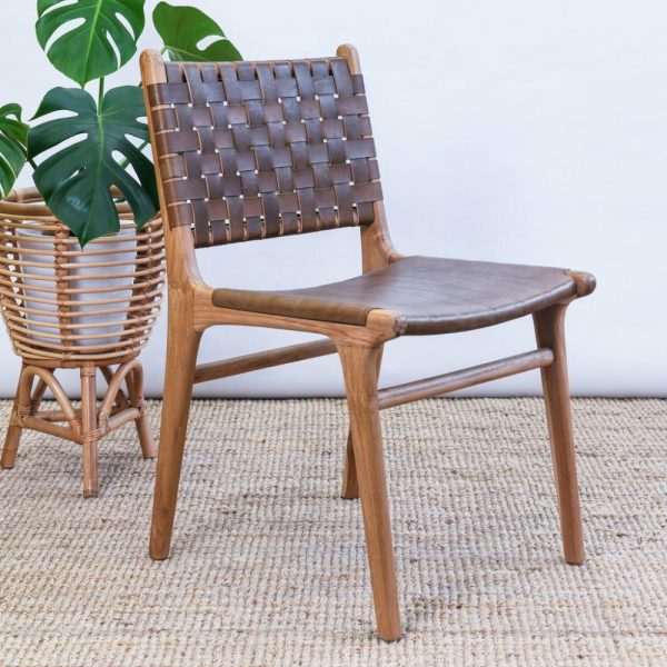 Zigi Teak + Flat Leather Seat Dining Chair Dining Tables & Chairs