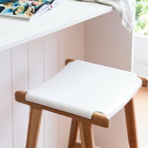 Zigi Teak + Flat Leather Stool Furniture