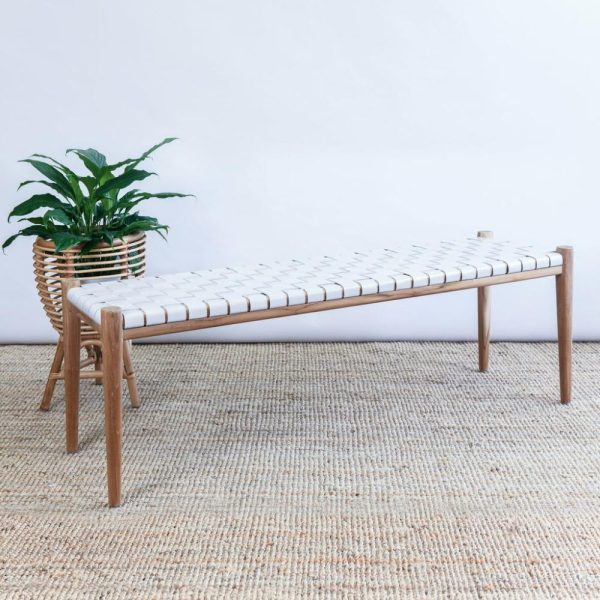 Zigi Teak + Woven Leather Bench Furniture