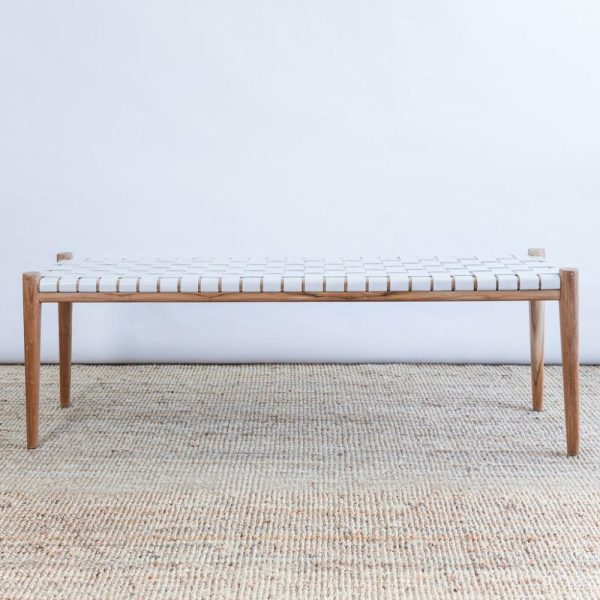 Zigi Teak + Woven Leather Bench Furniture