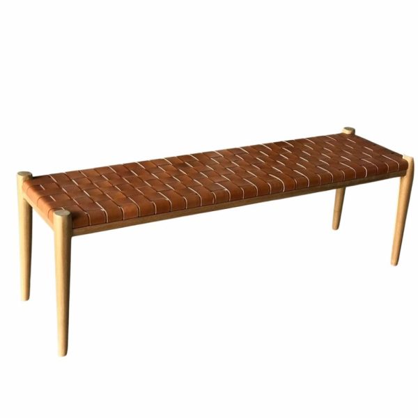 Zigi Teak + Woven Leather Bench Furniture