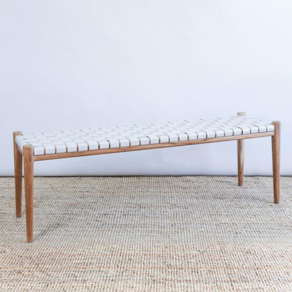 Zigi Teak + Woven Leather Bench Furniture