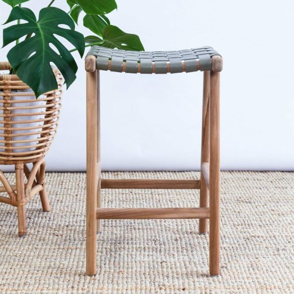 Zigi Teak + Woven Leather Stool Furniture