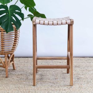 Zigi Teak + Woven Leather Stool Furniture