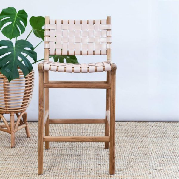 Zigi Teak + Woven Leather Stool – With Back Furniture