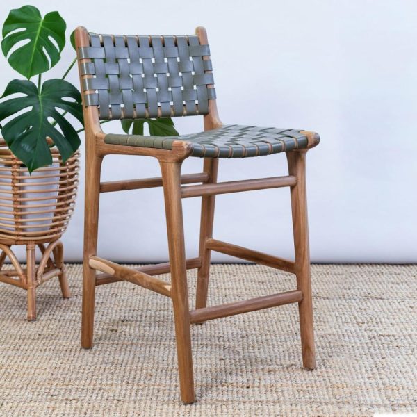 Zigi Teak + Woven Leather Stool – With Back Furniture