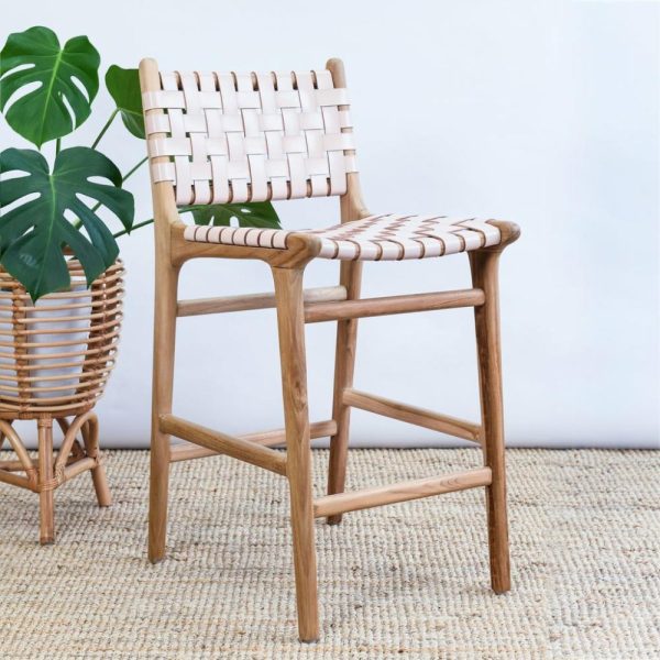 Zigi Teak + Woven Leather Stool – With Back Furniture