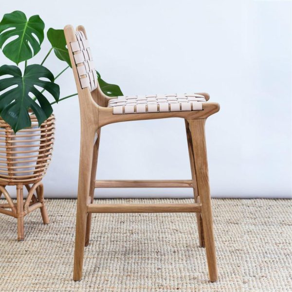 Zigi Teak + Woven Leather Stool – With Back Furniture