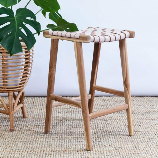 Zigi Teak + Woven Leather Stool Furniture