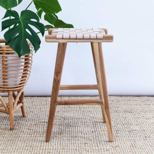 Zigi Teak + Woven Leather Stool Furniture