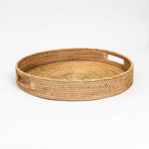 Natural Round Rattan Tray With Handles Homewares