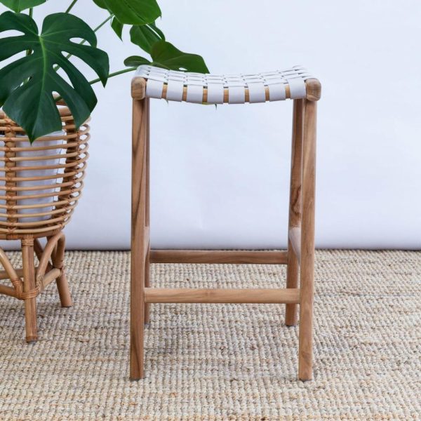 Zigi Teak + Woven Leather Stool Furniture