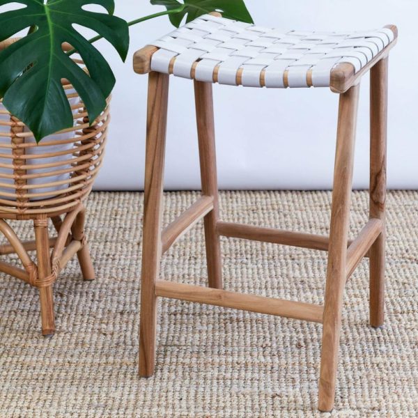 Zigi Teak + Woven Leather Stool Furniture