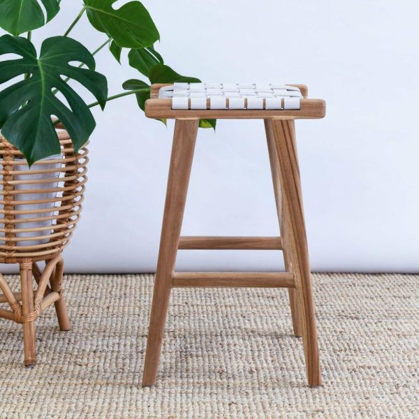 Zigi Teak + Woven Leather Stool Furniture