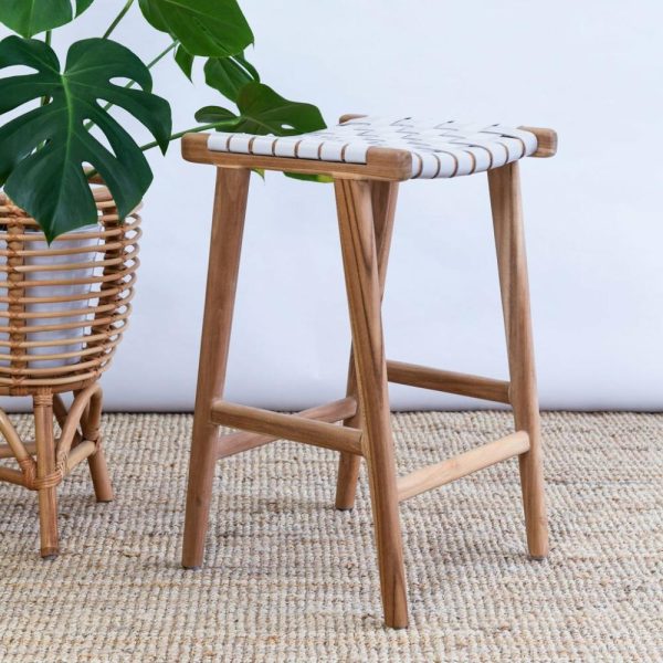 Zigi Teak + Woven Leather Stool Furniture